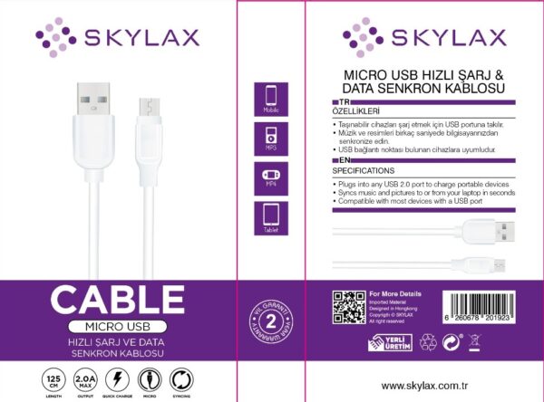 Skylax Şarj Kablo 120cm micro